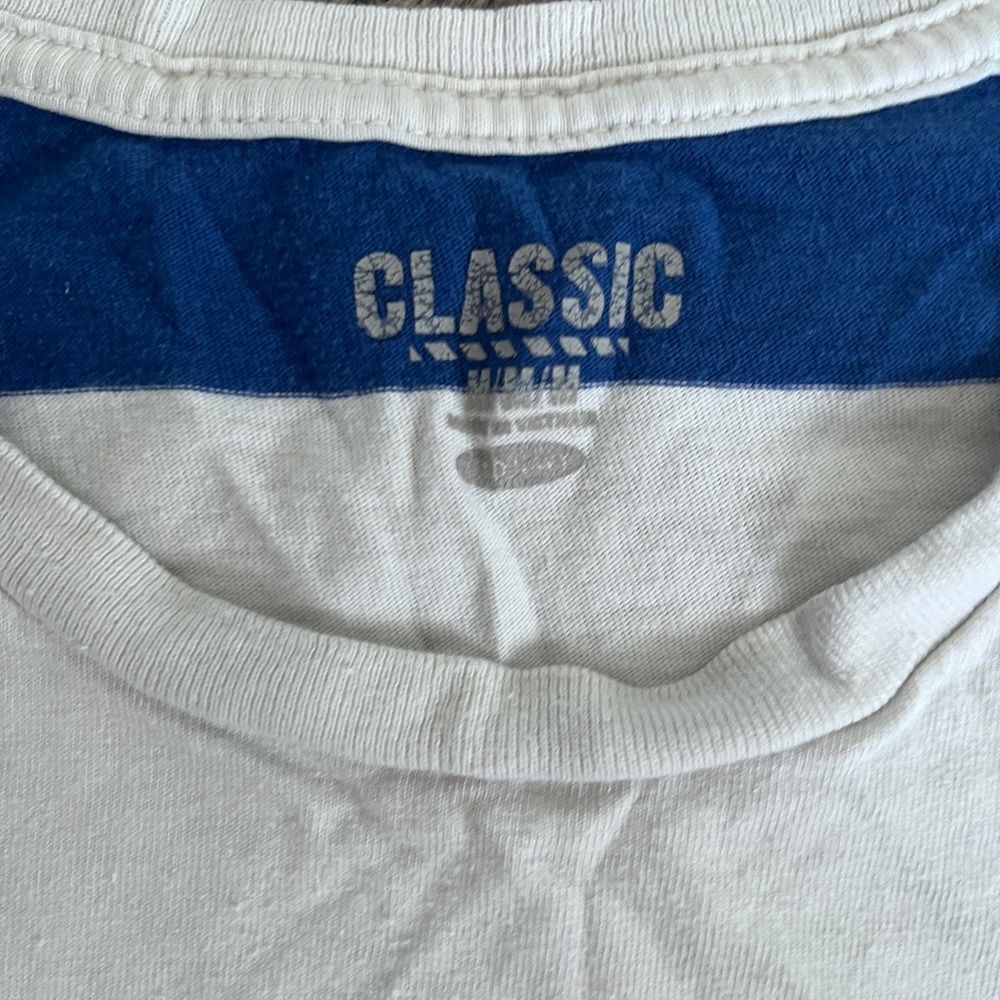 Bold Blue White Striped Crew Neck Tee Shirt Men’s Size Medium Classic Casual - Picture 3 of 3